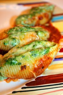 Plated Ricotta, Kale, and Spinach Stuffed Shells