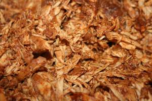 A closeup of the Perfect Pulled Chicken